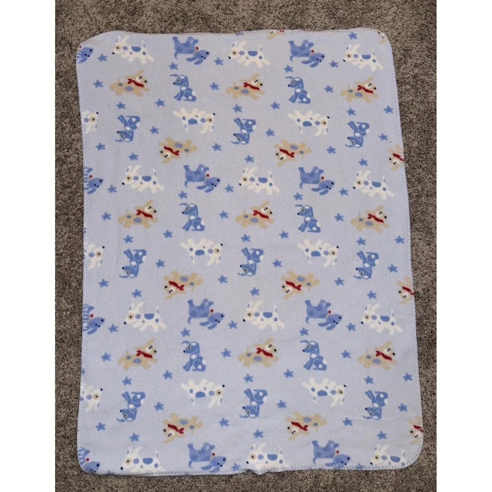 Circo Blue Fleece Baby Blanket Puppy Dog Print Stitched‎ Edge